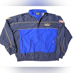 Vtg Goodyear Racing Nylon Jacket Full Zip Blue Embroidered XL Y2K Multi-Pocket